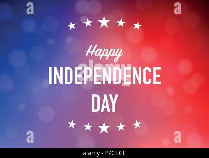 HAPPY Independence day with light bokeh on blue red background for advertising, poster, announcement, invitation, party, greeting card. - Vector Illus Stock Vector