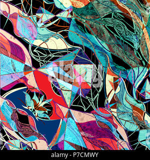 Abstract multicolored background with different stripes ornament Stock Photo