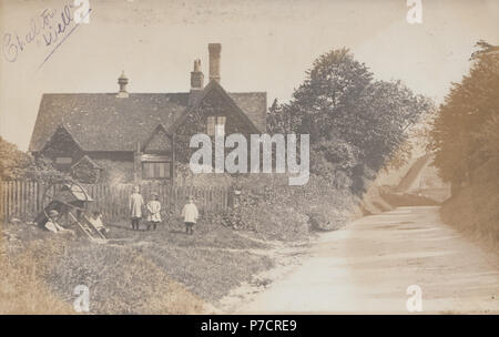 Vintage Real Photograph of Children at Chalton Well, Hampshire, England, UK Stock Photo