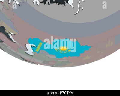 Kazakhstan with embedded flag on political globe. 3D illustration Stock ...