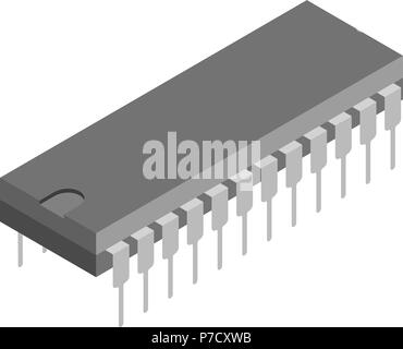 3D isometric illustration of a microchip, chip, CPU, processor in DIP package Stock Vector