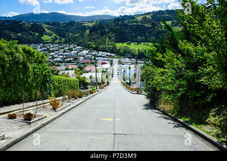 Baldwin street the worlds steepest residential street, Dunedin, South Island, New Zealand Stock Photo