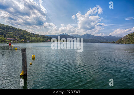 View of Orta Lake (Lago d'orta), Italy. Lake Orta or Cusio is a 'pre-Alpine' water lake located between the provinces of Novara and Verbano-Cusio-Osso Stock Photo