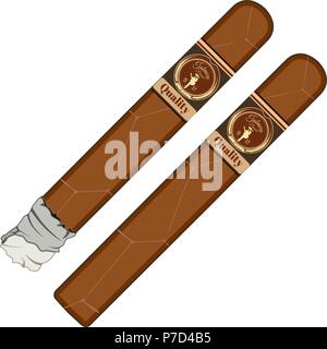 Vector illustration of cuban cigars with labels isolated on white background. Flat style design. Stock Vector