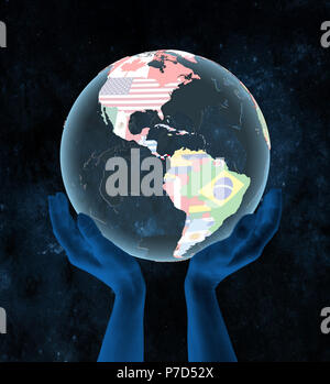 Panama on translucent political globe in hands in space. 3D illustration. Stock Photo