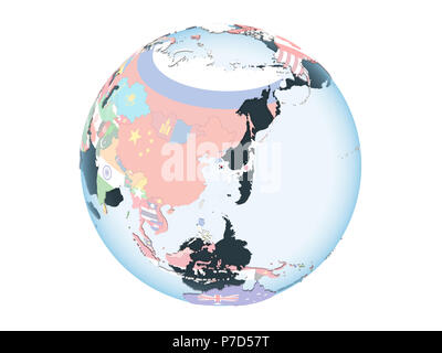South Korea on bright political globe with embedded flag. 3D ...