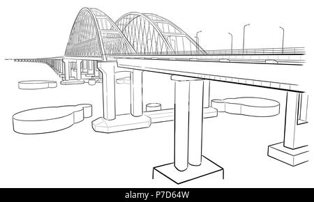 Hand drawn sketch of Crimean bridge Stock Vector
