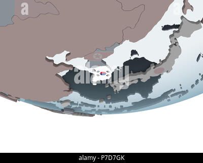 Map of South Korea with embedded flag on planet surface. 3D ...