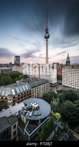 The Berlin Television Tower at Alexanderplatz from above, Berlin, Germany Stock Photo