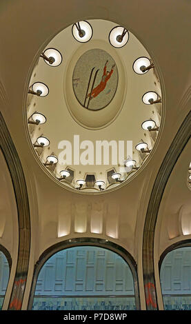Ceiling mosaic, Metro station Mayakowskaya, Moscow, Russia Stock Photo