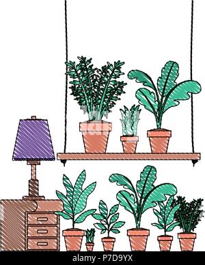 drawer with houseplants and lamp Stock Vector