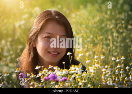 One Beautiful happy asian woman in the flowers garden. Stock Photo