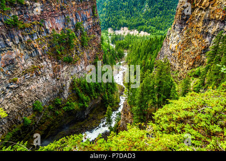 Spahats Creek deep in the canyon right after Spahats Falls and before it runs into the Clearwater River in Wells Gray Provincial Park in BC Canada Stock Photo