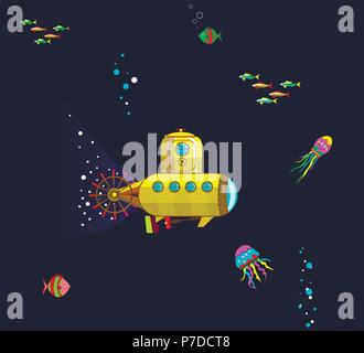 patterns yellow bathyscaphe under the water Stock Vector