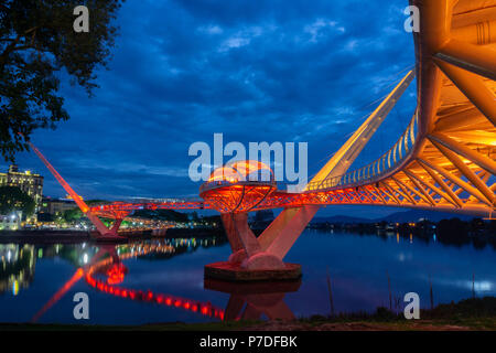 Darul Hana Bridge (Jambatan Darul Hana) is best known as the golden bridge built across the Sarawak river. Stock Photo