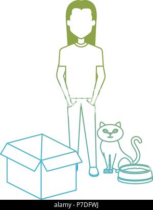 young man with cat and box carton Stock Vector