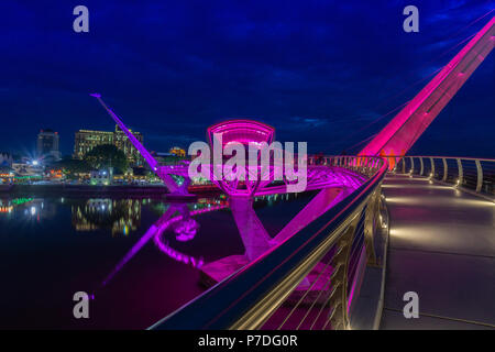 Darul Hana Bridge (Jambatan Darul Hana) is best known as the golden bridge built across the Sarawak river. Stock Photo