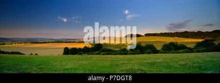 High resolution stitched summer sunset panorama with reflections near ...