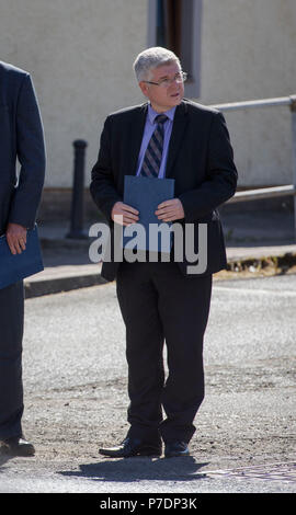 Detective Superintendent Stuart Houston outside Rothesay Police Station, High Street, Isle of Bute giving an update on the investigation after the body of Alesha MacPhail was found in woodland on the site of a former hotel by a member of the public on Monday. Stock Photo