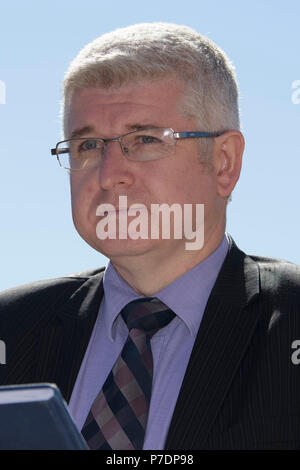 Detective Superintendent Stuart Houston outside Rothesay Police Station, High Street, Isle of Bute giving an update on the investigation after the body of Alesha MacPhail was found in woodland on the site of a former hotel by a member of the public on Monday. Stock Photo