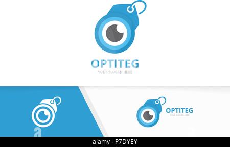 Vector eye and tag logo combination. Optic and shop symbol or icon. Unique vision and label logotype design template. Stock Vector