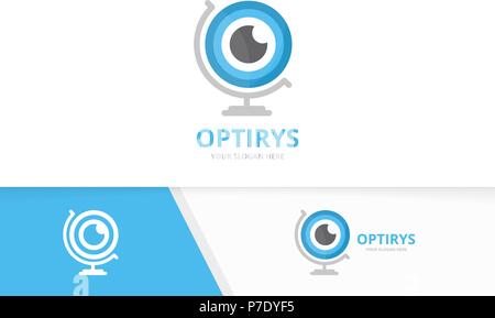 Vector eye and globe logo combination. Optic and planet symbol or icon. Unique vision logotype design template. Stock Vector