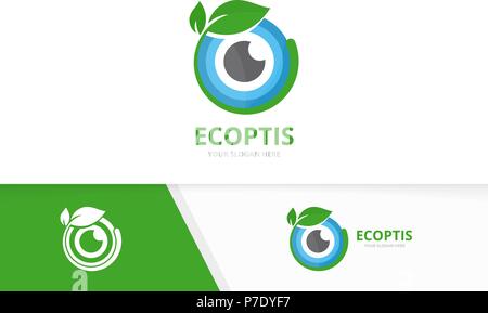 Vector eye and leaf logo combination. Optic and plant symbol or icon. Unique vision and organic logotype design template. Stock Vector