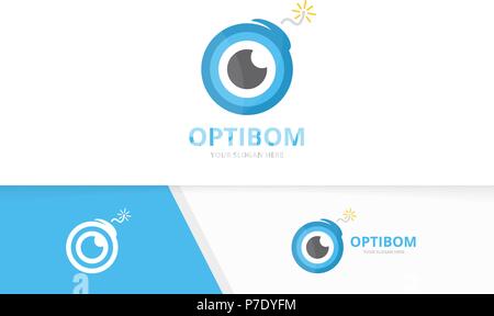 Vector eye and bomb logo combination. Optic and detonate symbol or icon. Unique vision and weapon logotype design template. Stock Vector