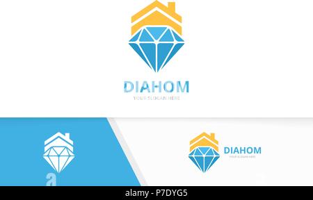 Vector diamond and real estate logo combination. Jewelry and house symbol or icon. Unique gem and rent logotype design template. Stock Vector