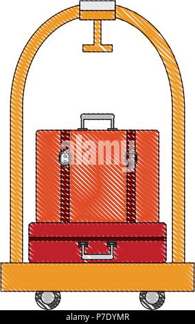 hotel luggage trolley and suitcases old fashion vector illustration Stock Vector