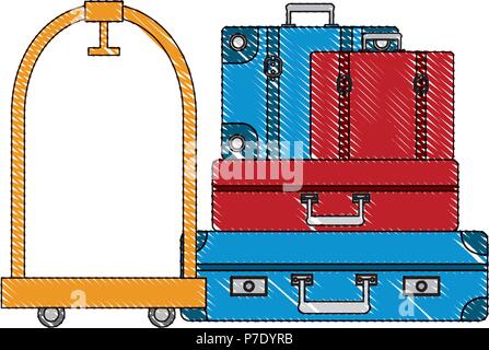hotel luggage trolley stacked suitcases vector illustration Stock Vector