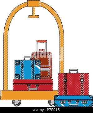 hotel luggage trolley pile suitcases and bag vector illustration Stock Vector