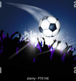 sport soccer background with football soccer ball and fans Stock Photo