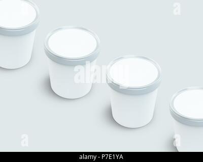 white paper canister with silver lid for ice cream and yogurt mockup Stock Photo