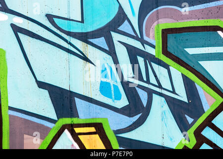 MINSK, BELARUS - APRIL 13, 2018: fragment of bright street art graffiti on city wall Stock Photo