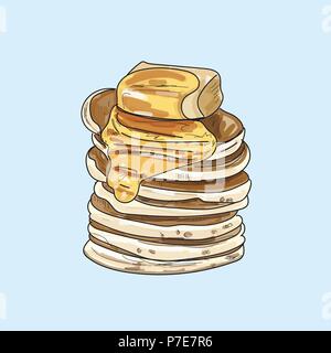 Vector pancakes illustration on pastel background. Stock Vector