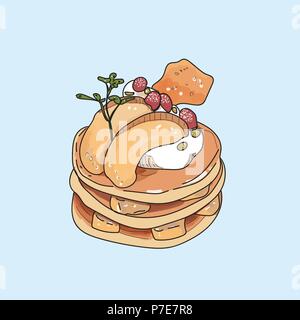 Vector pancakes illustration on pastel background. Stock Vector