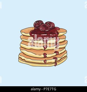 Vector pancakes illustration on pastel background. Stock Vector