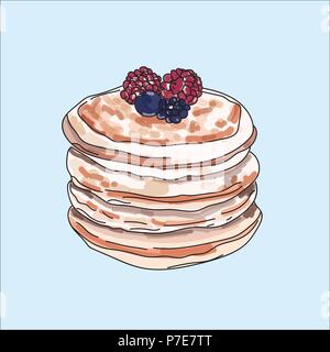 Vector pancakes illustration on pastel background. Stock Vector