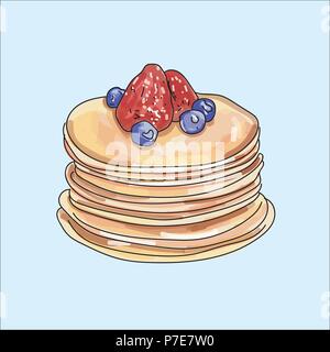 Vector pancakes illustration on pastel background. Stock Vector