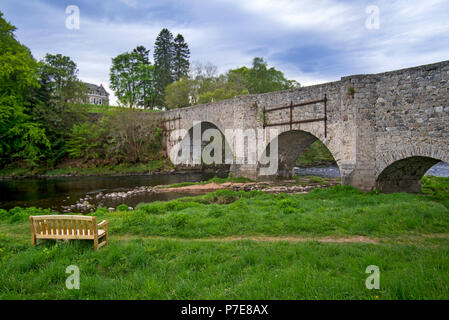 18th century Old Spey Bridge over the River Spey at Grantown-on-Spey, Moray, Highland, Scotland, UK Stock Photo
