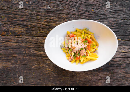 Penne Pasta With Tuna And Fresh Tomatoes Stock Photo
