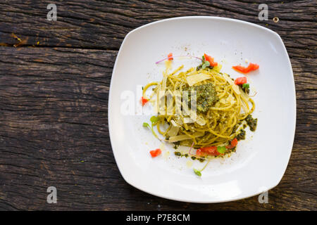 Spaghetti With Pesto Sauce Stock Photo