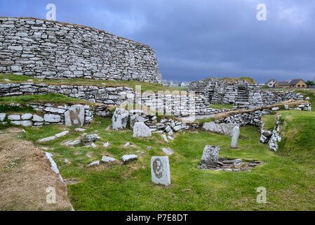 Broch of Clickimin / Clickimin Broch / Clickhimin Broch, restored broch in Clickimin Loch, Lerwick, Mainland, Shetland Islands, Scotland, UK Stock Photo