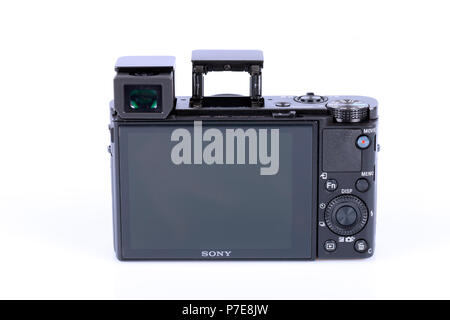 Advanced compact camera Sony DSC-RX100 M5 isolated on white. One
