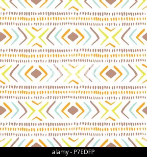 Hand drawn earthy tones tribal patterns, stripes, mimicking folk stitching on white background. Vector seamless pattern. Geometric doodle drawing Stock Vector