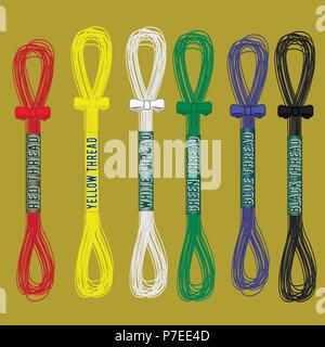 set of six different colored threads for sewing Stock Vector