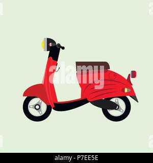red urban small scooter on a green background Stock Vector