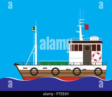 a sea towing ship is moving along the waves Stock Vector