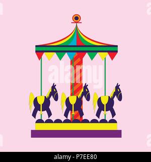 retro carousel with blue horses in an amusement park Stock Vector